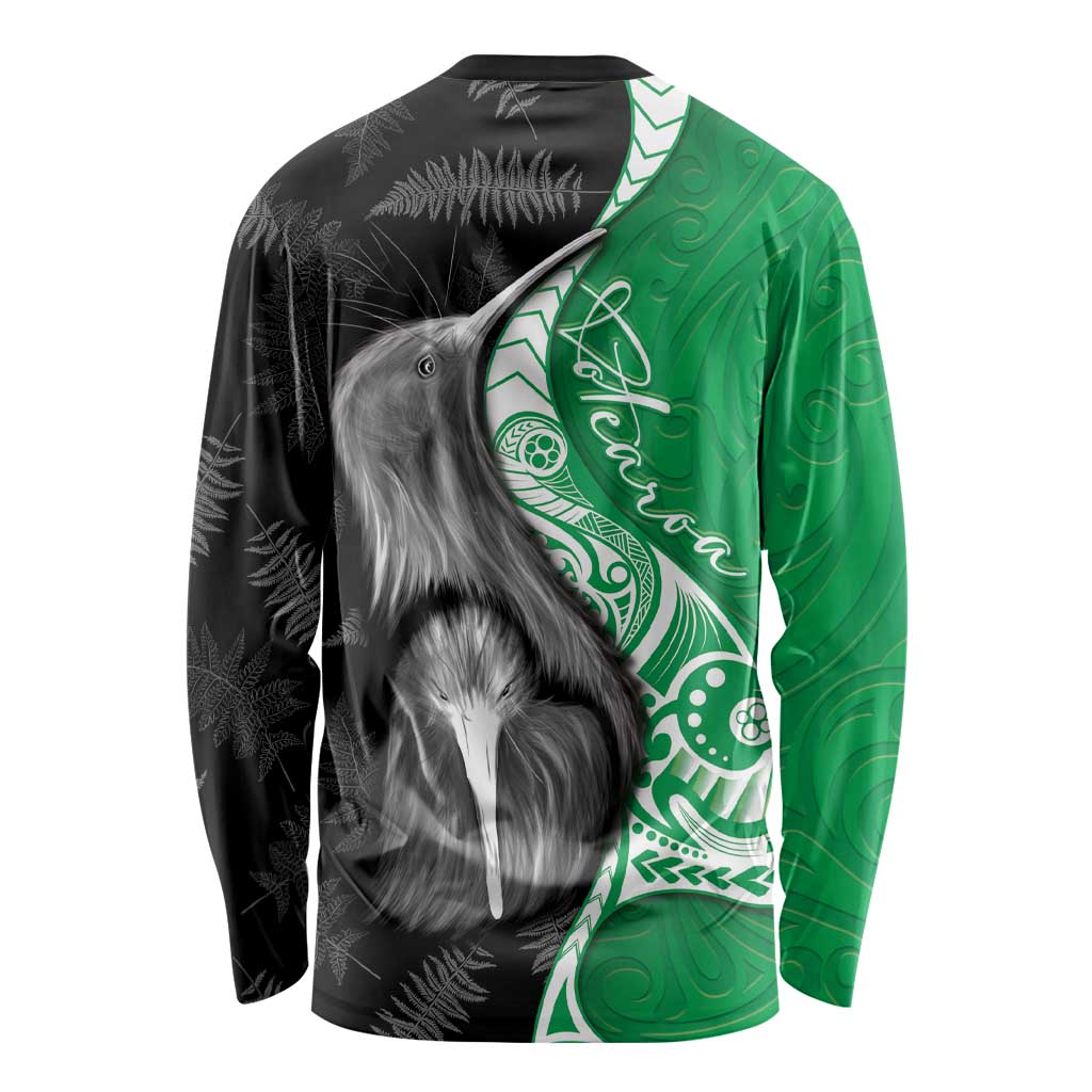 New Zealand Aotearoa Long Sleeve Shirt Kiwi Fern Maori Pattern Green Version