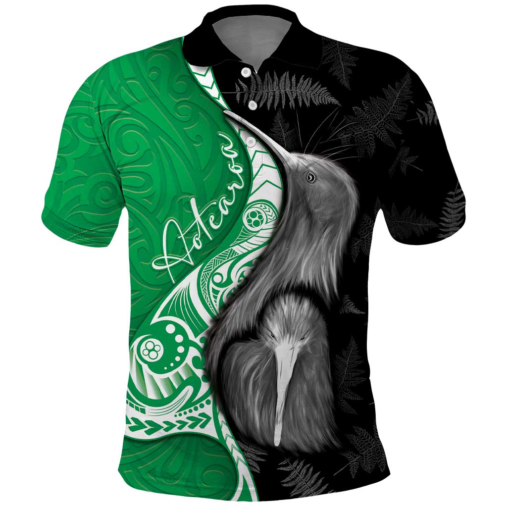 New Zealand Aotearoa Polo Shirt Kiwi Fern Maori Pattern Green Version