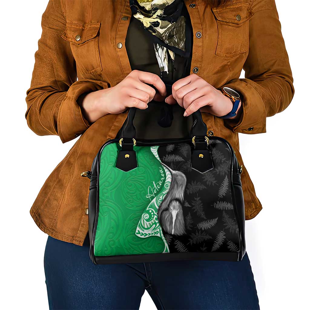 New Zealand Aotearoa Shoulder Handbag Kiwi Fern Maori Pattern Green Version