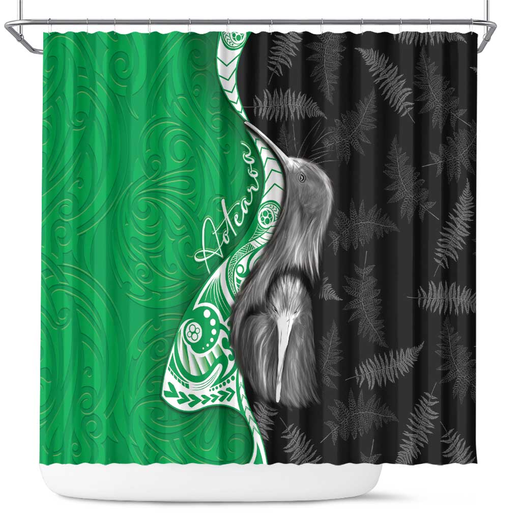 New Zealand Aotearoa Shower Curtain Kiwi Fern Maori Pattern Green Version