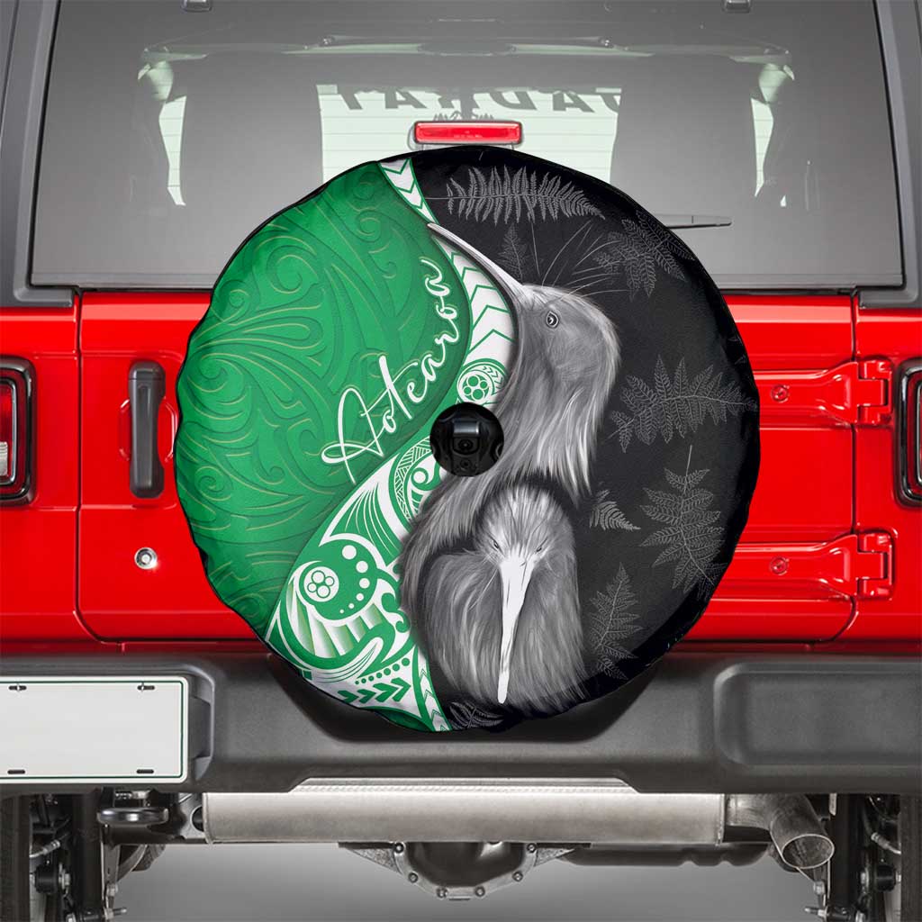 New Zealand Aotearoa Spare Tire Cover Kiwi Fern Maori Pattern Green Version