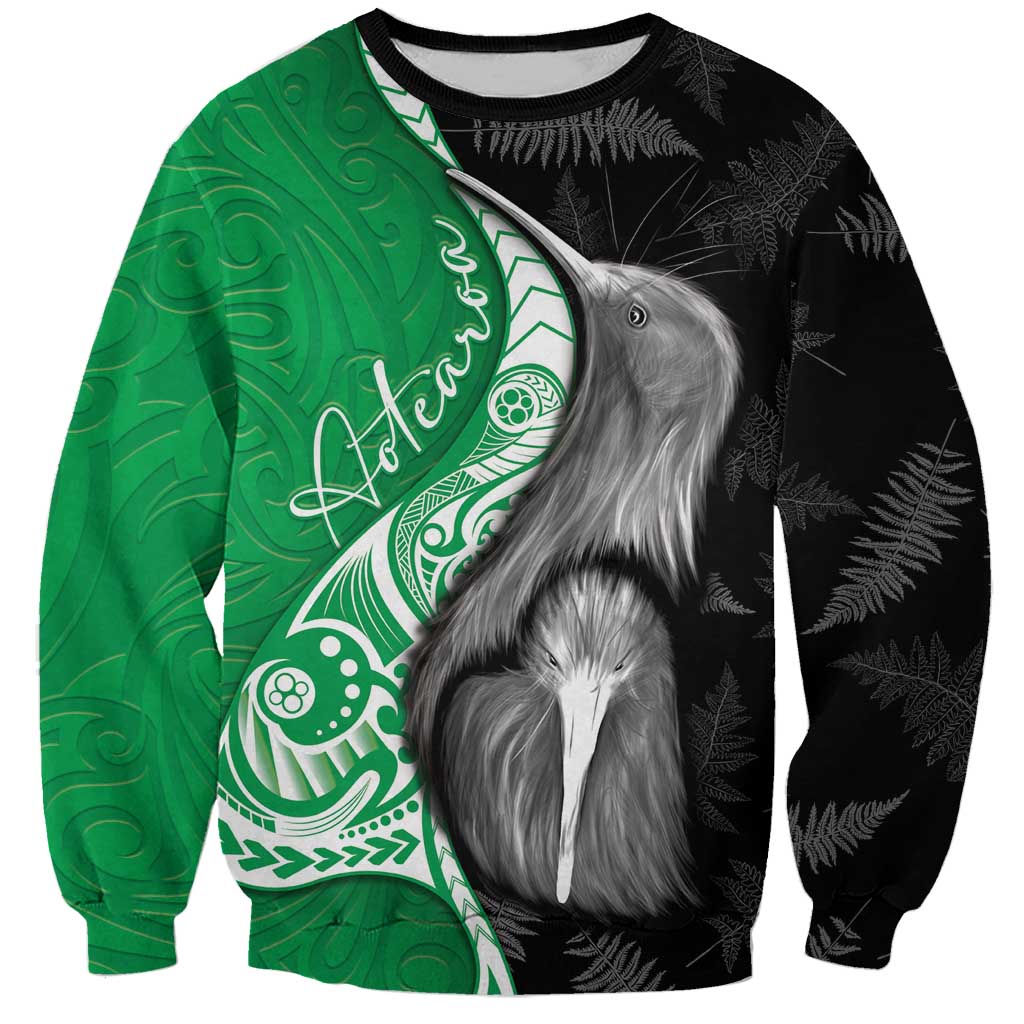 New Zealand Aotearoa Sweatshirt Kiwi Fern Maori Pattern Green Version