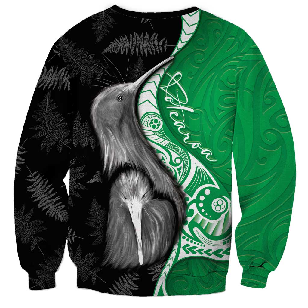 New Zealand Aotearoa Sweatshirt Kiwi Fern Maori Pattern Green Version
