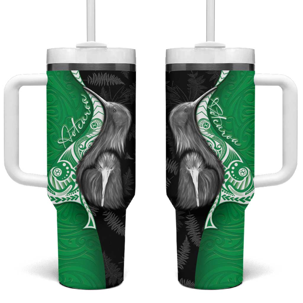 New Zealand Aotearoa Tumbler With Handle Kiwi Fern Maori Pattern Green Version