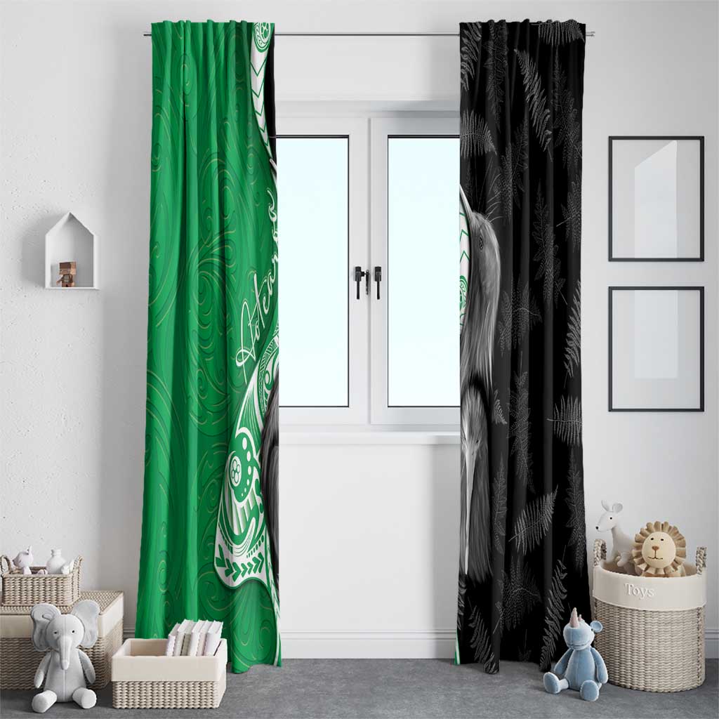 New Zealand Aotearoa Window Curtain Kiwi Fern Maori Pattern Green Version