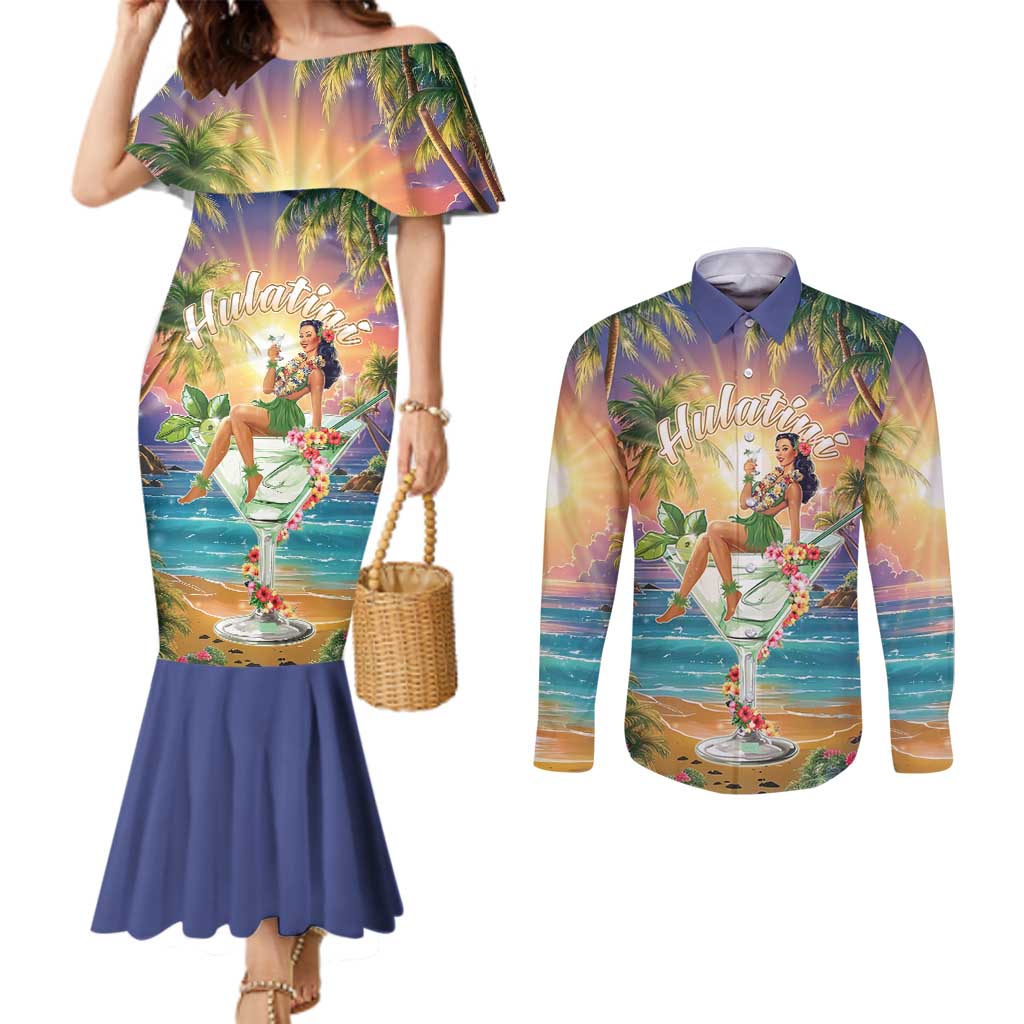 Aloha Hawaii Couples Matching Mermaid Dress and Long Sleeve Button Shirt Hula Martini Tropical Vibes - Polynesian Pride