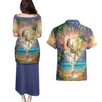Aloha Hawaii Couples Matching Puletasi and Hawaiian Shirt Hula Martini Tropical Vibes - Polynesian Pride