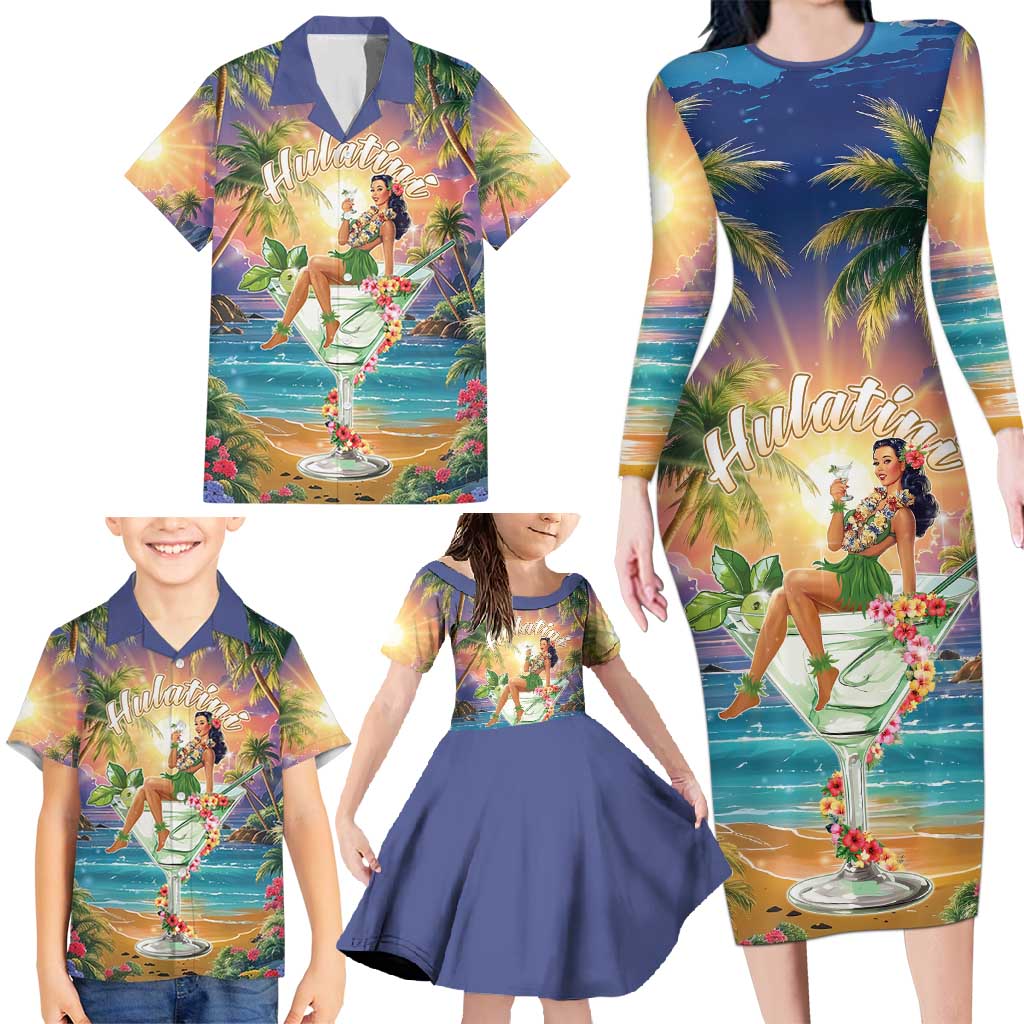 Aloha Hawaii Family Matching Long Sleeve Bodycon Dress and Hawaiian Shirt Hula Martini Tropical Vibes - Polynesian Pride
