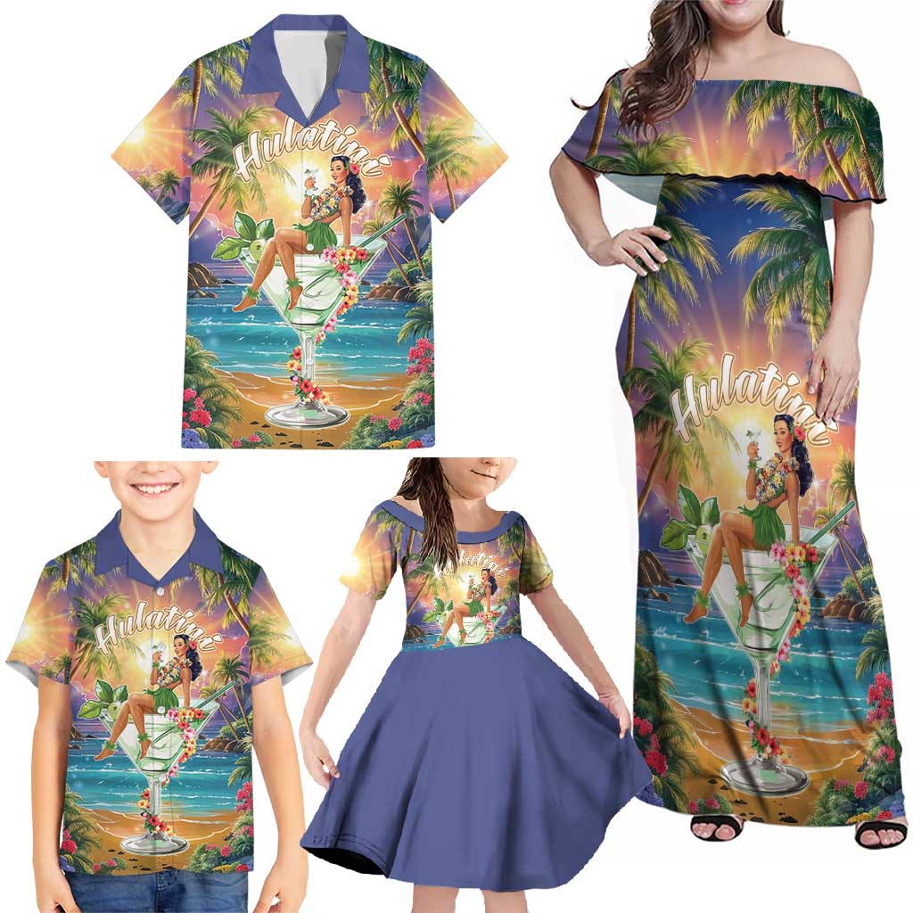 Aloha Hawaii Family Matching Off Shoulder Maxi Dress and Hawaiian Shirt Hula Martini Tropical Vibes - Polynesian Pride