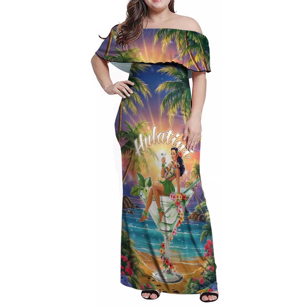 Aloha Hawaii Family Matching Off Shoulder Maxi Dress and Hawaiian Shirt Hula Martini Tropical Vibes - Polynesian Pride