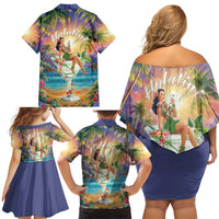 Aloha Hawaii Family Matching Off Shoulder Short Dress and Hawaiian Shirt Hula Martini Tropical Vibes - Polynesian Pride