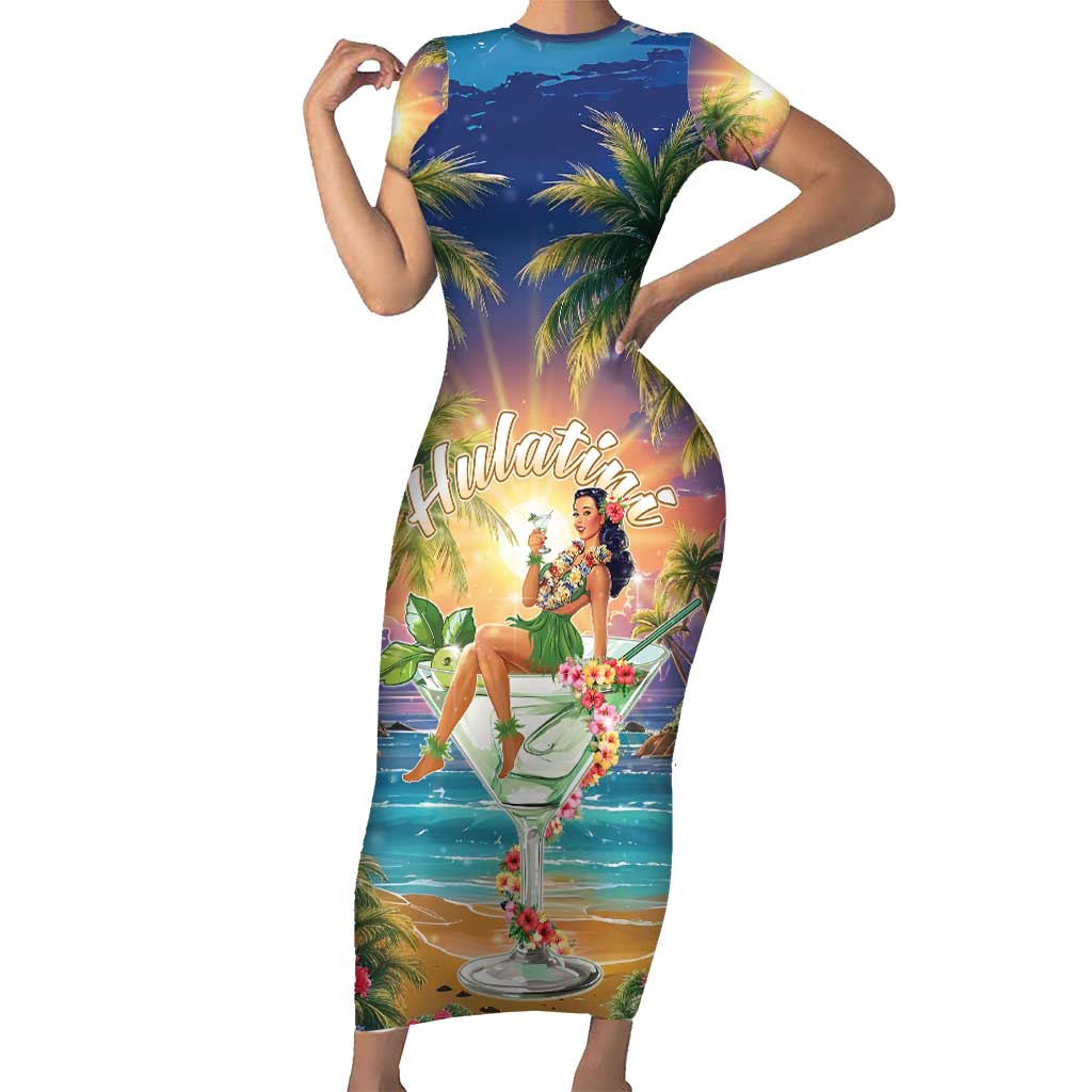 Aloha Hawaii Family Matching Short Sleeve Bodycon Dress and Hawaiian Shirt Hula Martini Tropical Vibes - Polynesian Pride