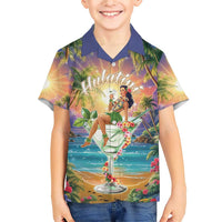 Aloha Hawaii Family Matching Short Sleeve Bodycon Dress and Hawaiian Shirt Hula Martini Tropical Vibes - Polynesian Pride