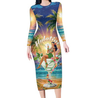 Aloha Hawaii Long Sleeve Bodycon Dress Hula Martini Tropical Vibes - Polynesian Pride