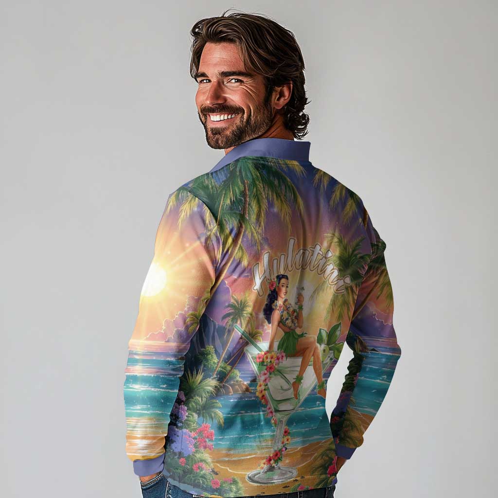 Aloha Hawaii Long Sleeve Polo Shirt Hula Martini Tropical Vibes - Polynesian Pride