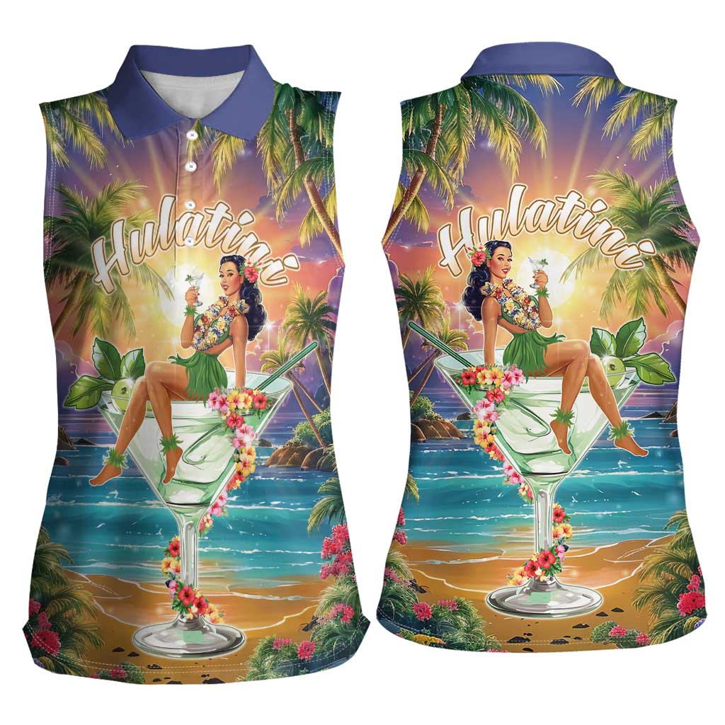 Aloha Hawaii Women Sleeveless Polo Shirt Hula Martini Tropical Vibes - Polynesian Pride