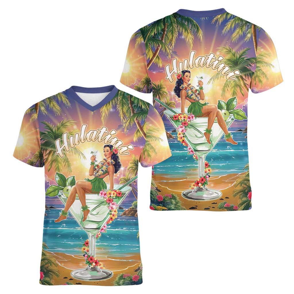 Aloha Hawaii Women V-Neck T-Shirt Hula Martini Tropical Vibes - Polynesian Pride