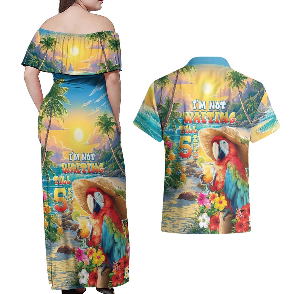 Hawaii Parrot Couples Matching Off Shoulder Maxi Dress and Hawaiian Shirt Im Not Waiting Till 5 Oclock LT05 - Polynesian Pride