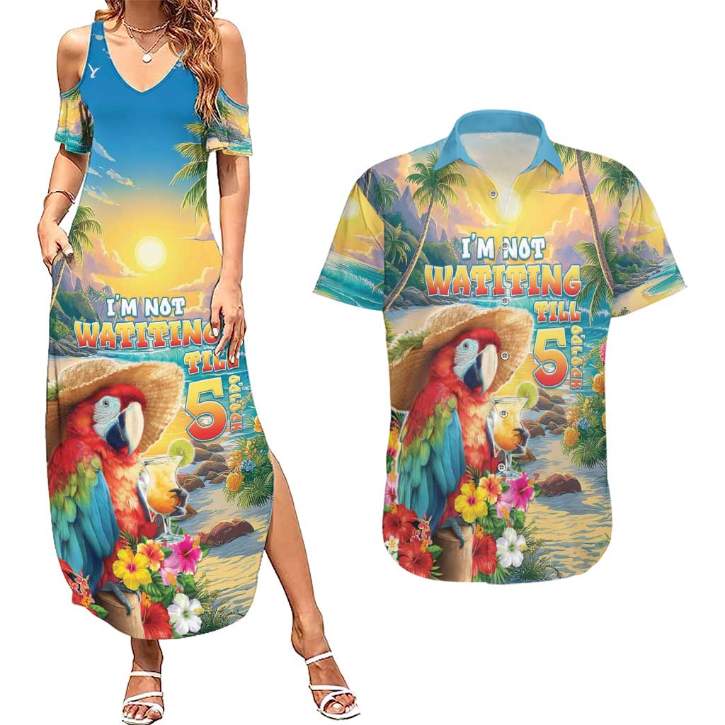 Hawaii Parrot Couples Matching Summer Maxi Dress and Hawaiian Shirt Im Not Waiting Till 5 Oclock - Polynesian Pride