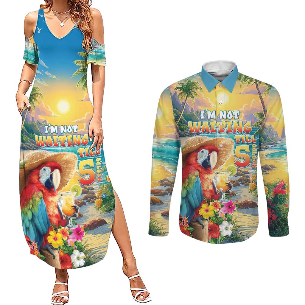 Hawaii Parrot Couples Matching Summer Maxi Dress and Long Sleeve Button Shirt Im Not Waiting Till 5 Oclock LT05 Colorful - Polynesian Pride