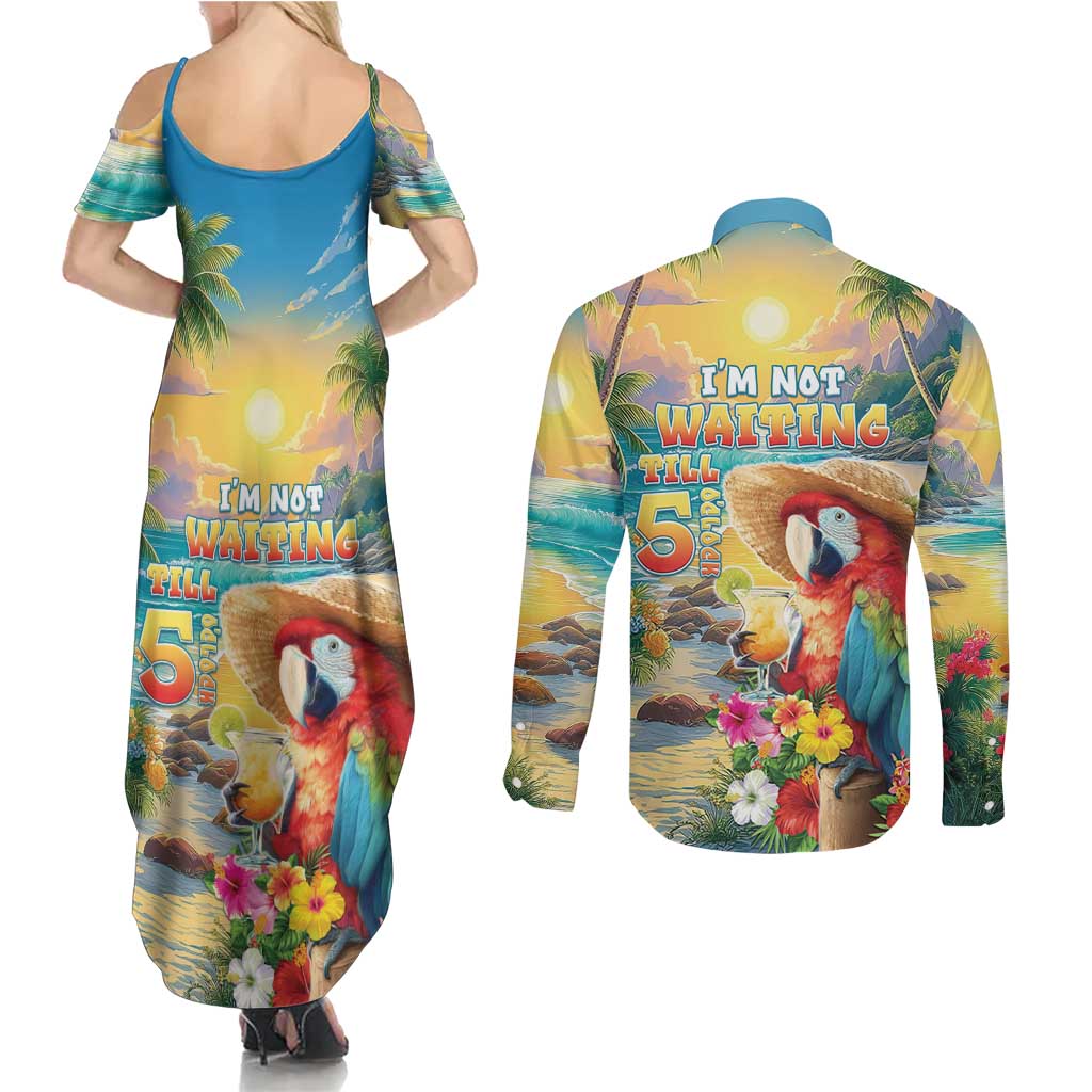 Hawaii Parrot Couples Matching Summer Maxi Dress and Long Sleeve Button Shirt Im Not Waiting Till 5 Oclock LT05 - Polynesian Pride