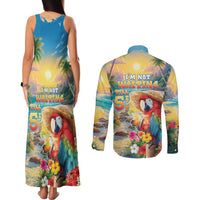 Hawaii Parrot Couples Matching Tank Maxi Dress and Long Sleeve Button Shirt Im Not Waiting Till 5 Oclock LT05 - Polynesian Pride