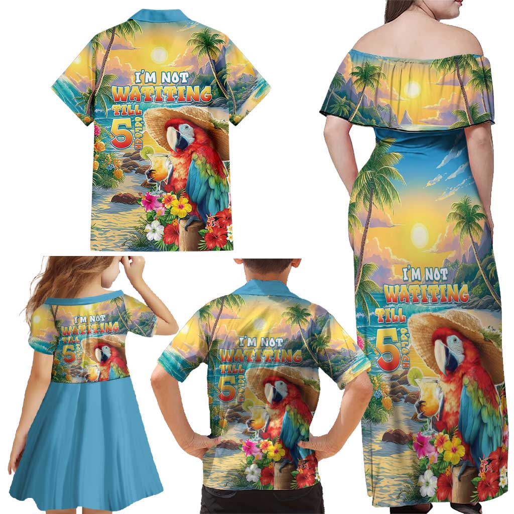 Hawaii Parrot Family Matching Off Shoulder Maxi Dress and Hawaiian Shirt Im Not Waiting Till 5 Oclock - Polynesian Pride