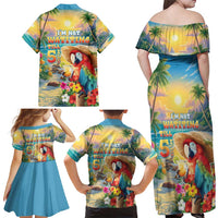 Hawaii Parrot Family Matching Off Shoulder Maxi Dress and Hawaiian Shirt Im Not Waiting Till 5 Oclock - Polynesian Pride