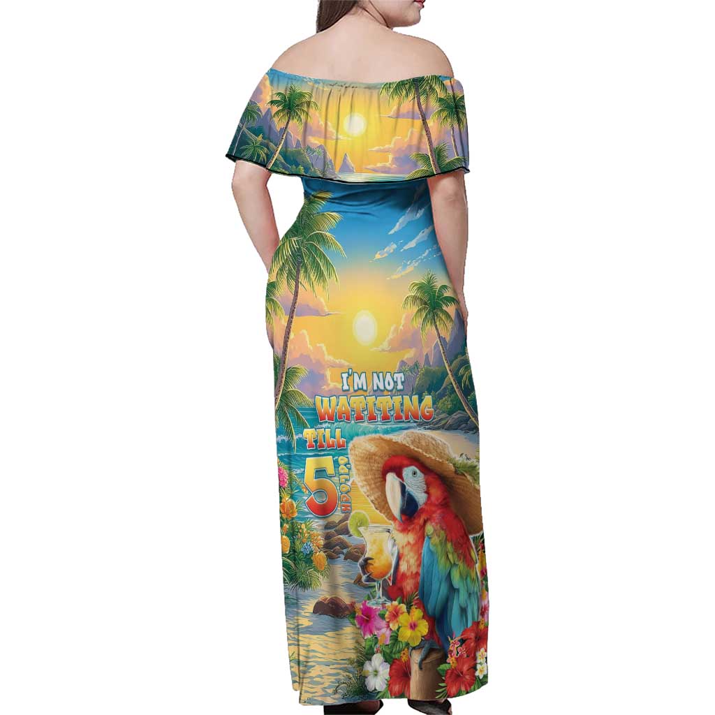 Hawaii Parrot Family Matching Off Shoulder Maxi Dress and Hawaiian Shirt Im Not Waiting Till 5 Oclock - Polynesian Pride