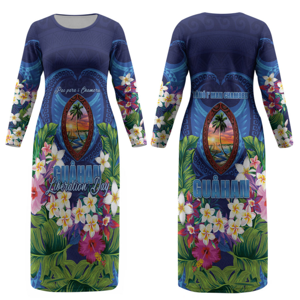 Guam Liberation Day Couples Matching Long Sleeve Bodycon Dress and Long Sleeve Button Shirt Pas Para I Chamoru