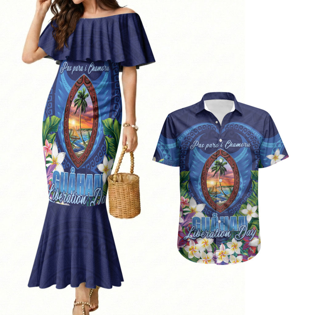 Guam Liberation Day Couples Matching Mermaid Dress and Hawaiian Shirt Pas Para I Chamoru LT05 Navy - Polynesian Pride