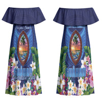 Guam Liberation Day Couples Matching Off Shoulder Maxi Dress and Long Sleeve Button Shirt Pas Para I Chamoru