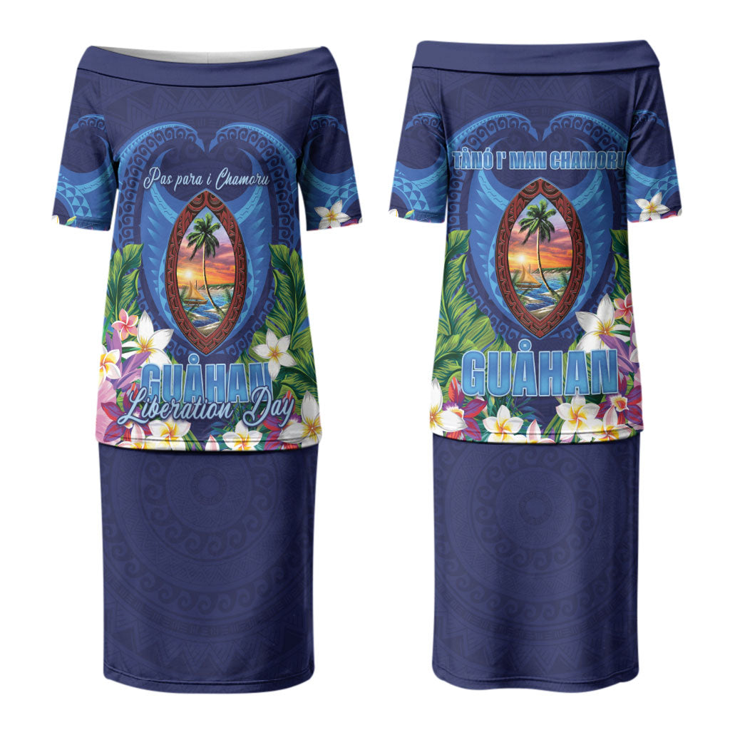Guam Liberation Day Couples Matching Puletasi and Long Sleeve Button Shirt Pas Para I Chamoru