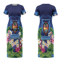 Guam Liberation Day Couples Matching Short Sleeve Bodycon Dress and Long Sleeve Button Shirt Pas Para I Chamoru