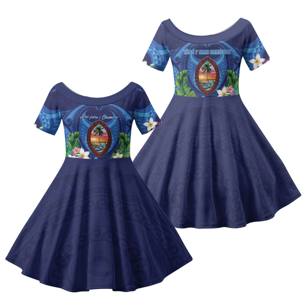Guam Liberation Day Family Matching Off Shoulder Short Dress and Hawaiian Shirt Pas Para I Chamoru