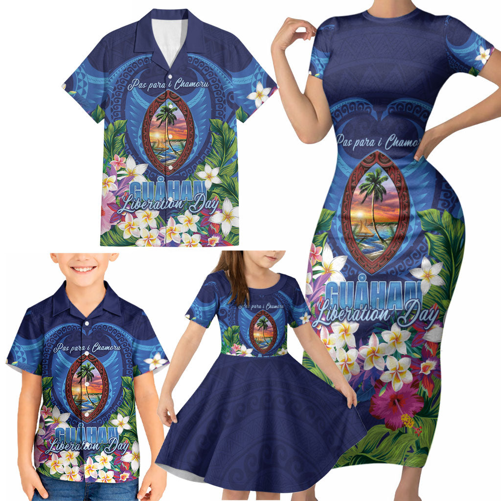 Guam Liberation Day Family Matching Short Sleeve Bodycon Dress and Hawaiian Shirt Pas Para I Chamoru