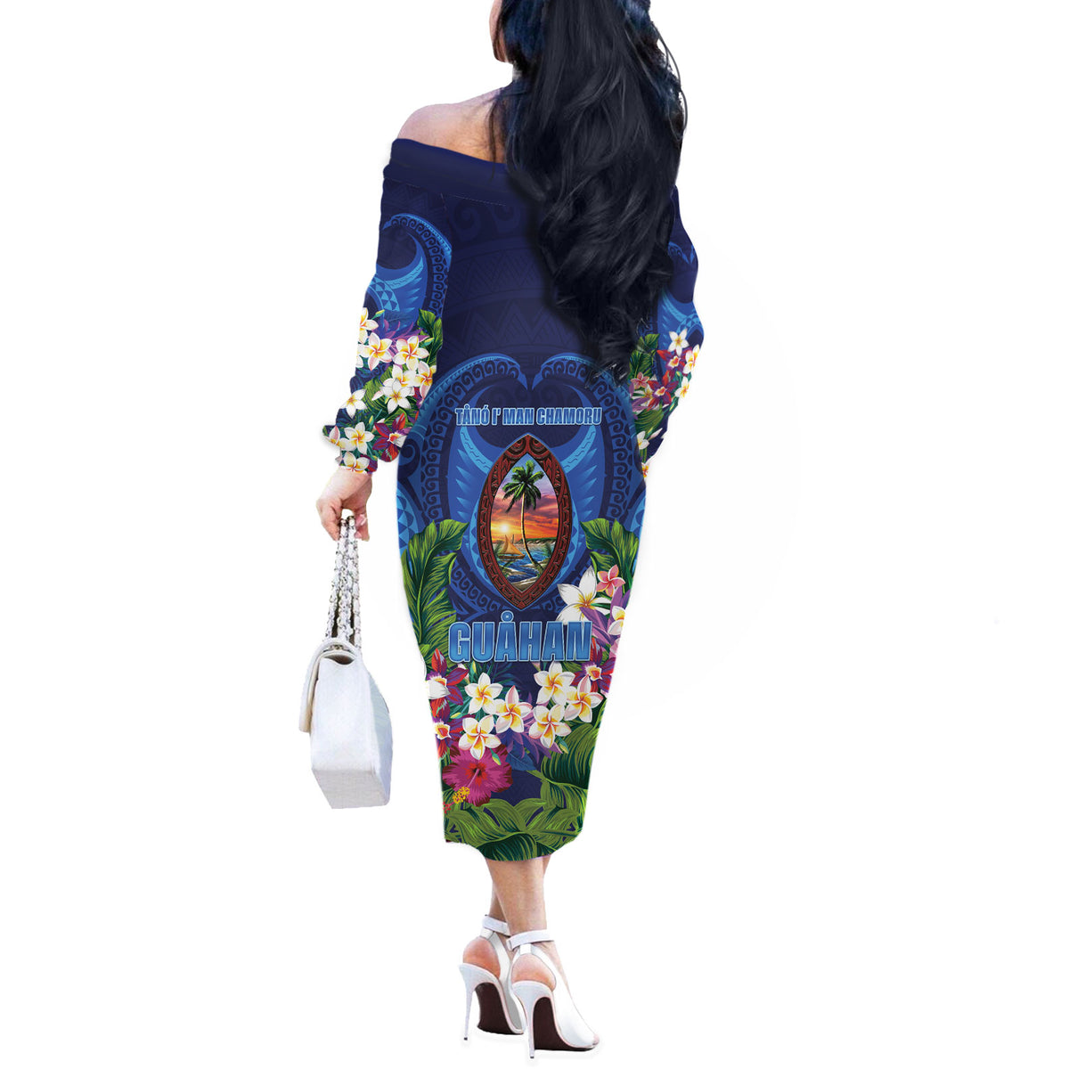 Guam Liberation Day Off The Shoulder Long Sleeve Dress Pas Para I Chamoru