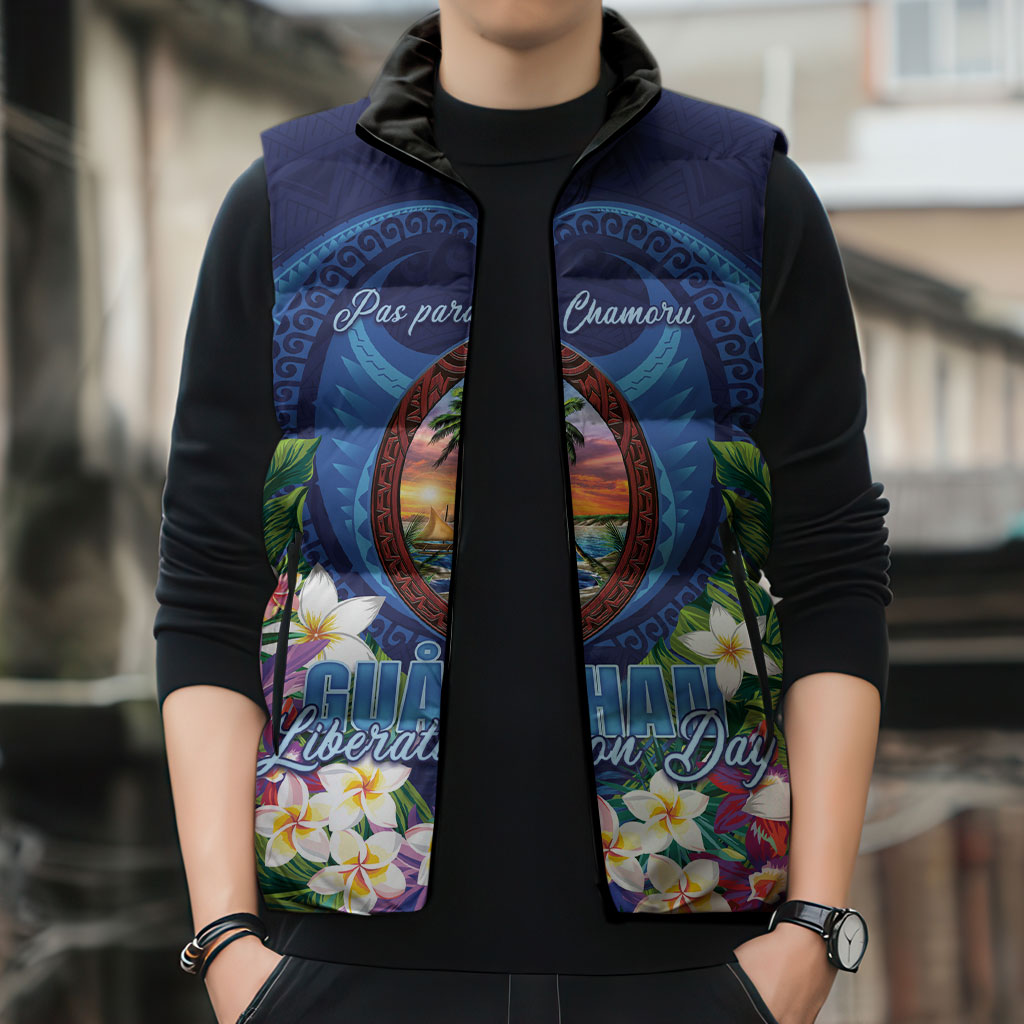 Guam Liberation Day Sleeveless Puffer Jacket Pas Para I Chamoru