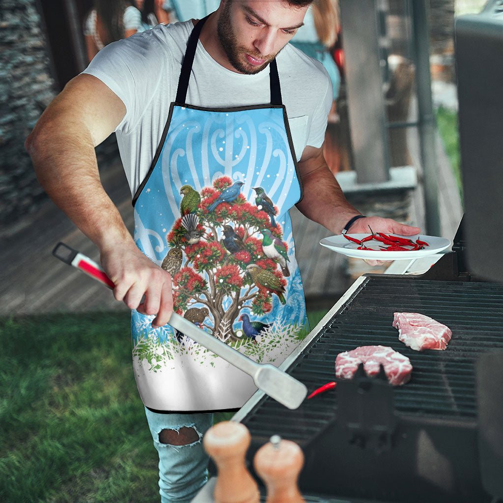 New Zealand Birds Christmas Apron Pohutukawa Xmas Tree