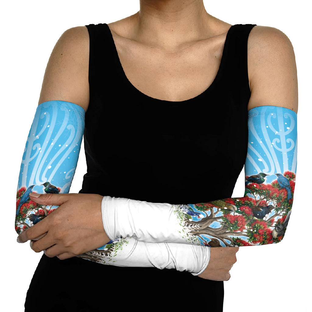 New Zealand Birds Christmas Arm Sleeves Pohutukawa Xmas Tree