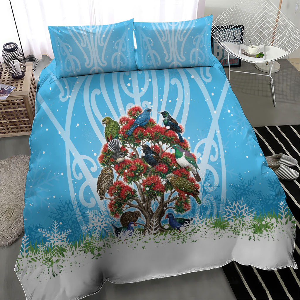 New Zealand Birds Christmas Bedding Set Pohutukawa Xmas Tree