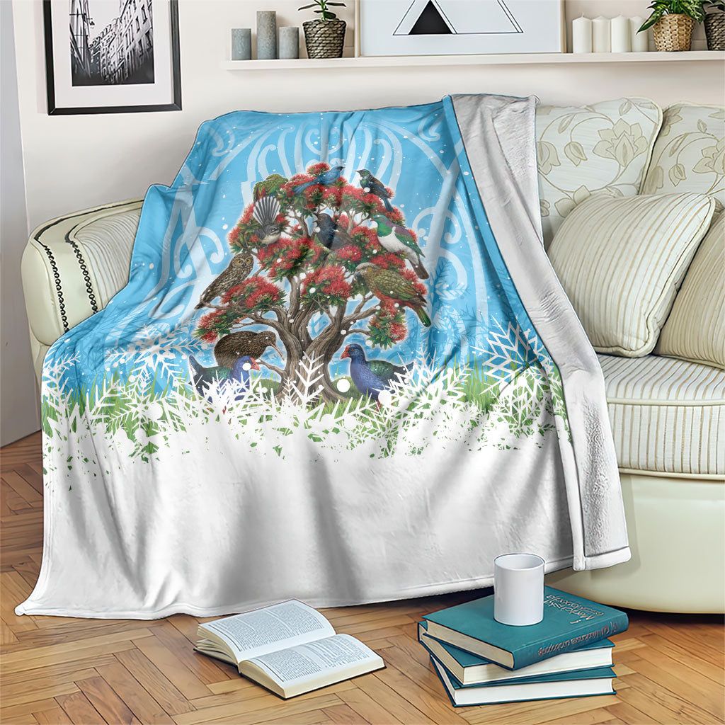 New Zealand Birds Christmas Blanket Pohutukawa Xmas Tree