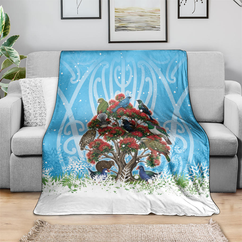 New Zealand Birds Christmas Blanket Pohutukawa Xmas Tree