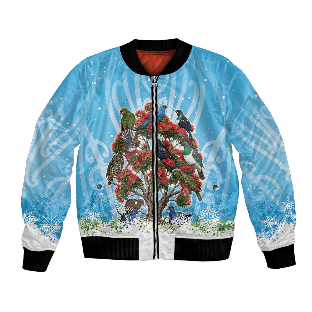 New Zealand Birds Christmas Bomber Jacket Pohutukawa Xmas Tree