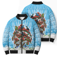 New Zealand Birds Christmas Bomber Puffer Jacket Pohutukawa Xmas Tree