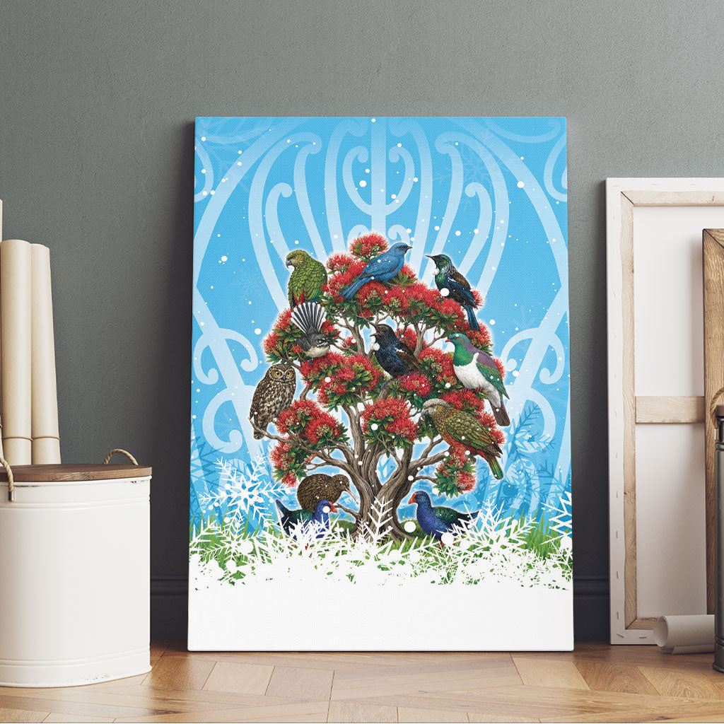 New Zealand Birds Christmas Canvas Wall Art Pohutukawa Xmas Tree