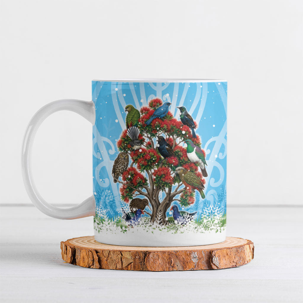 New Zealand Birds Christmas Ceramic Mug Pohutukawa Xmas Tree