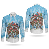 New Zealand Birds Christmas Couples Matching Off Shoulder Maxi Dress and Long Sleeve Button Shirt Pohutukawa Xmas Tree