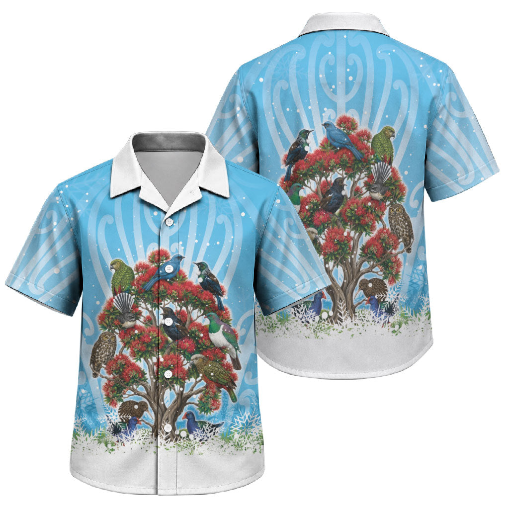 New Zealand Birds Christmas Family Matching Off Shoulder Maxi Dress and Hawaiian Shirt Pohutukawa Xmas Tree