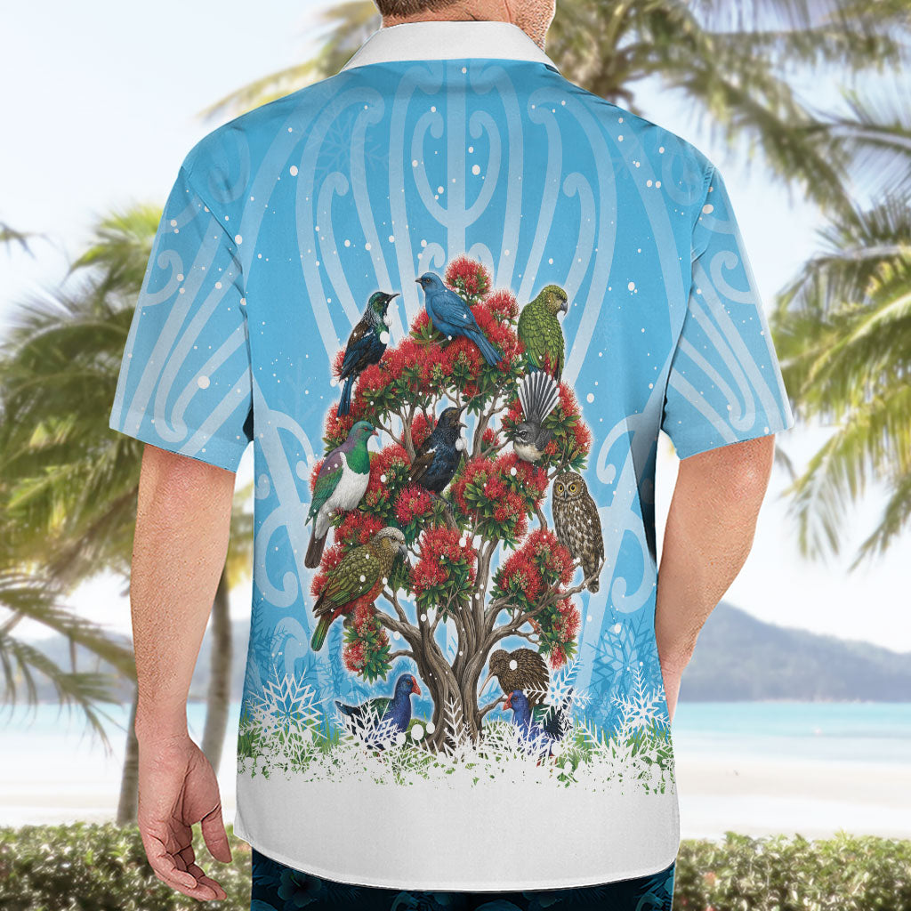 New Zealand Birds Christmas Hawaiian Shirt Pohutukawa Xmas Tree